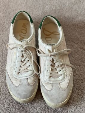 Sam Edelman Cream Sneakers with Green Heel Tab